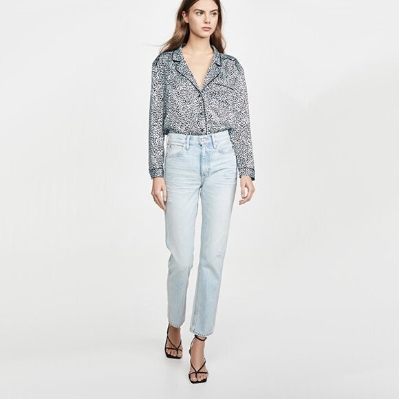 NWT Cupcakes & Cashmere blue / black animal print PJ inspired blouse, L - Picture 5 of 11